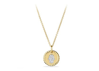 Gold Plated CZ Studded Round Hamsa Pendant